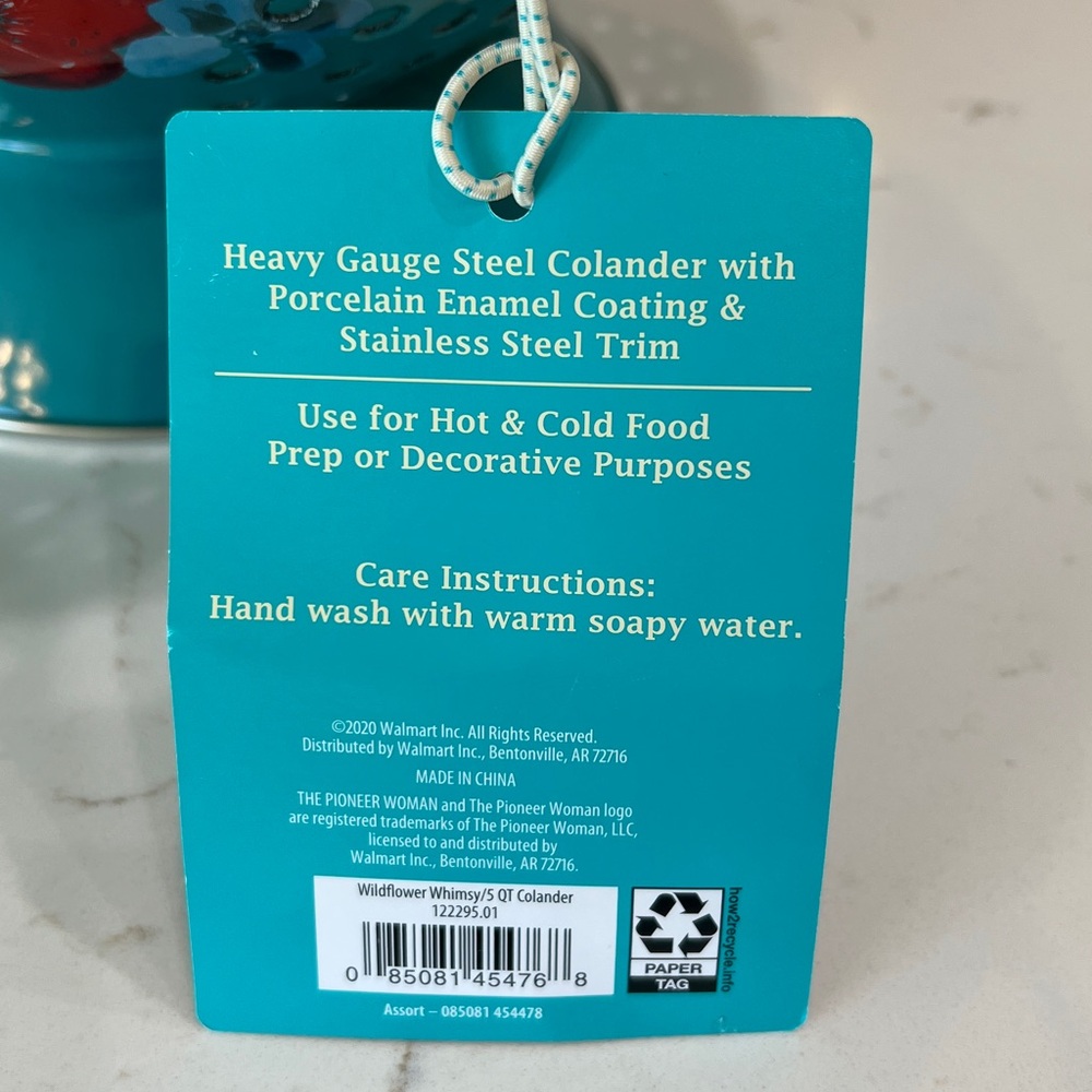 The Pioneer Woman Wildflower Whimsy Teal and Red Floral 5 Quart Colander NWT - Picture 8 of 10